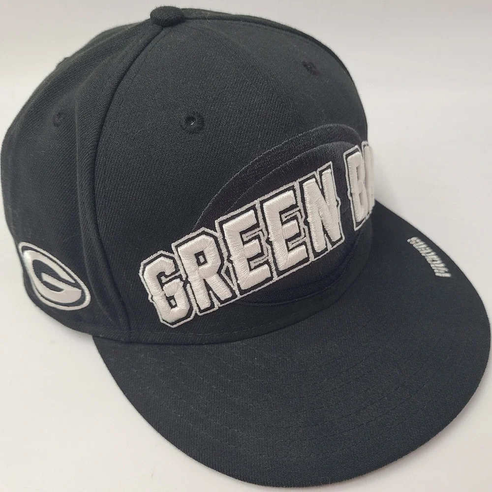 Green Bay Packers Hat Fitted 7 1/2 New Era 59Fifty Black White NFL Football Men